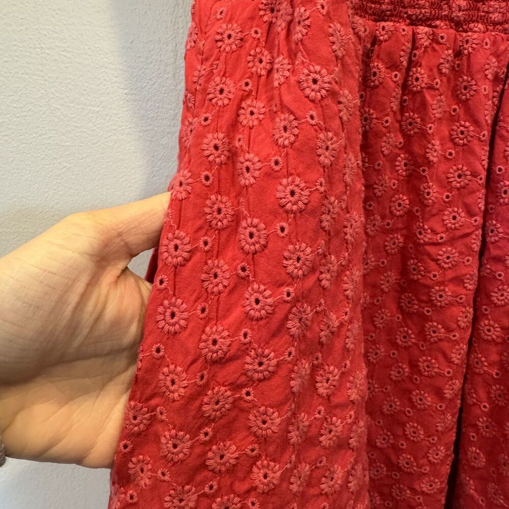 Madewell Eyelet Lucie Smocked Mini Dress Red Picnic Brunch Vacation Women Small - Picture 5 of 10
